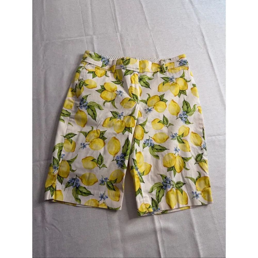 Talbots Lemon Print The Perfect Short Cotton Bermuda Shorts Stretch Comfort Sz 2